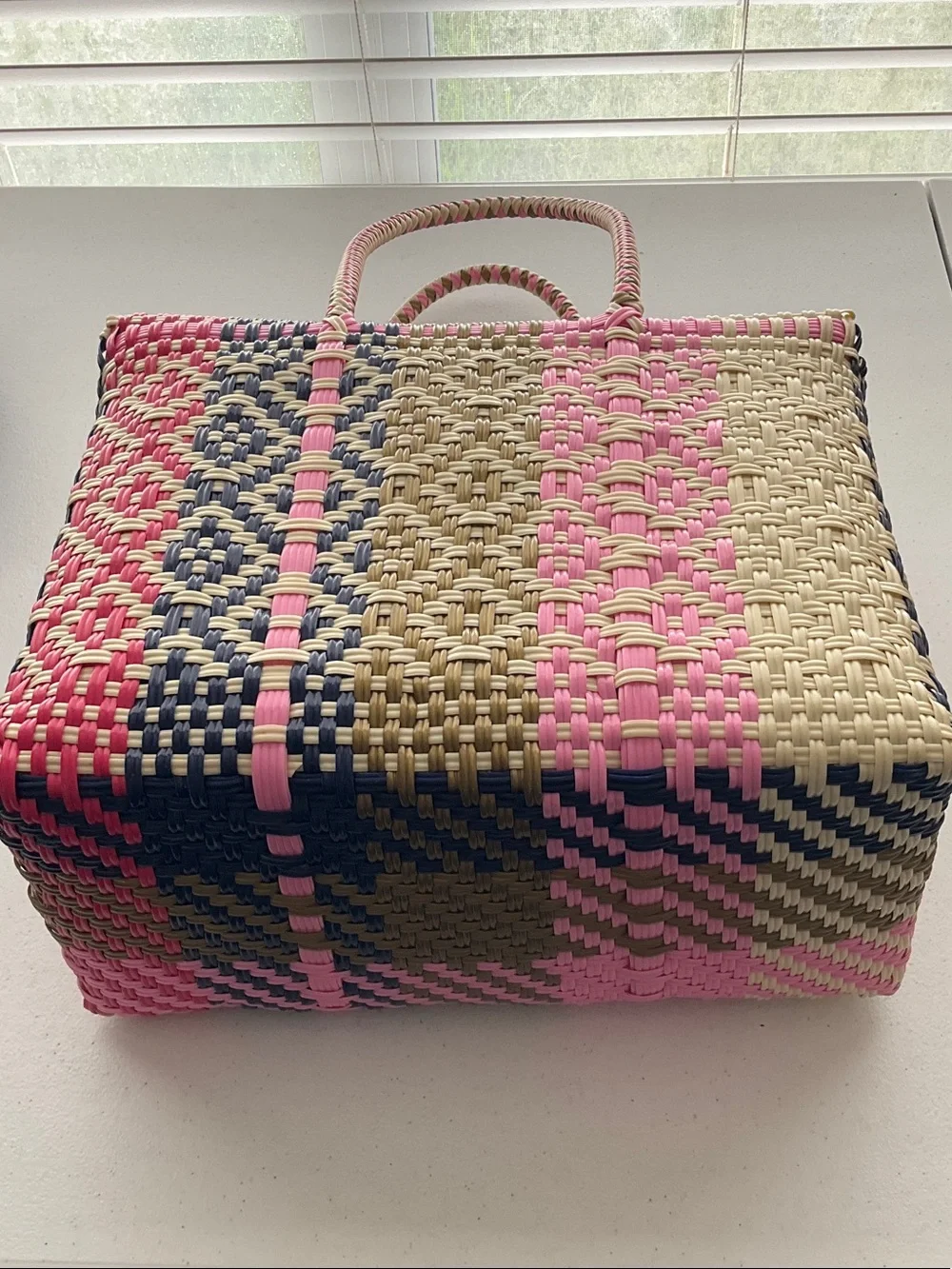Hand Woven Pink Multi-Color Tote Bag - Stylish Beach & Market Carry